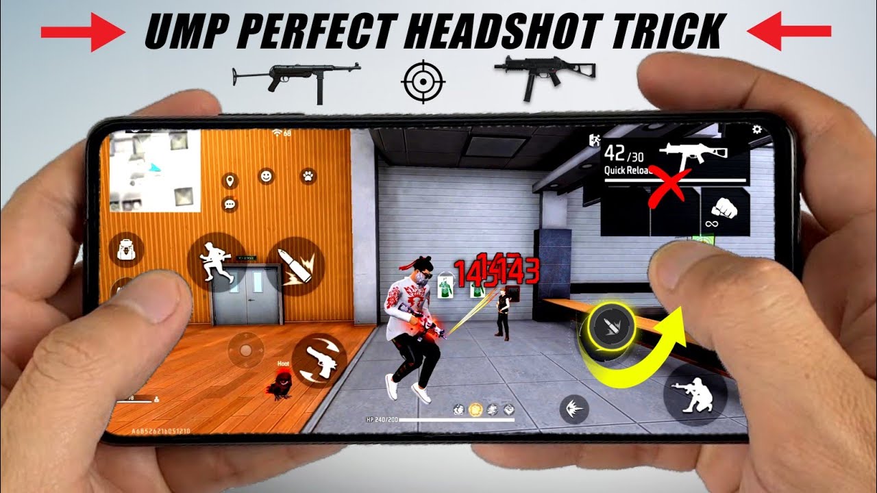 UMP Perfect Headshot Trick Handcam [ MP5 + MP40 ] New Headshot Trick Free Fire 