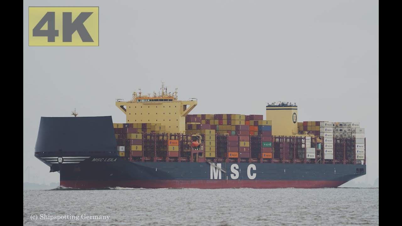 MSC LEILA - Shipspotting Germany 🇩🇪 IMO 1016654 - River Elbe near City Otterndorf - 4K VIDEO