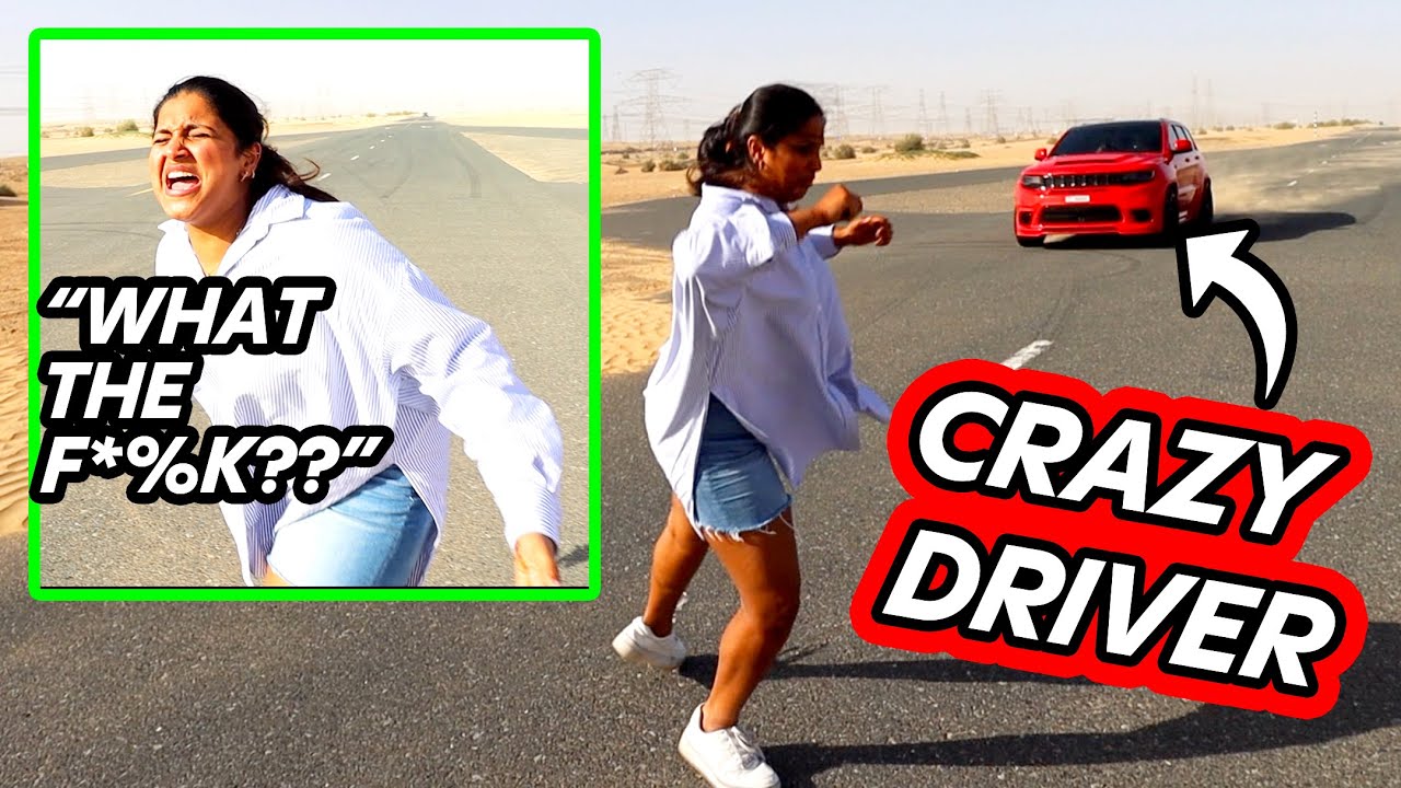 CRAZY JEEP TRACKHAWK DRIVER NEARLY HITS OUR FRIEND!!!