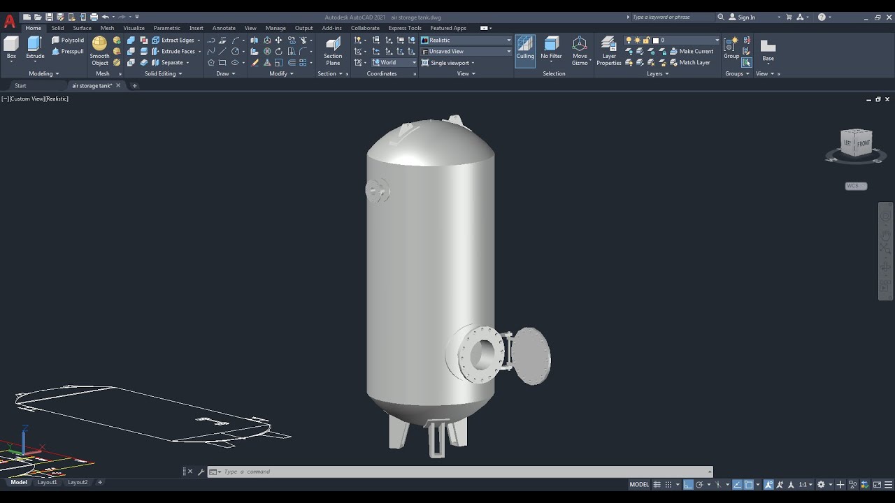 AutoCAD 3D, How to drawing 3d air storage tank, 3d modeling, autodesk, sketches Part 1