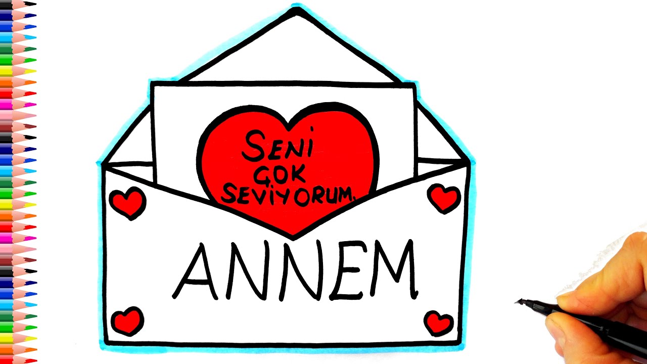 Annemize Mektup 💌 👩‍👧‍👦 Annemiz İçin Resim Çizimi💓 Anneler Günü Resmi Nasıl Çizilir?
