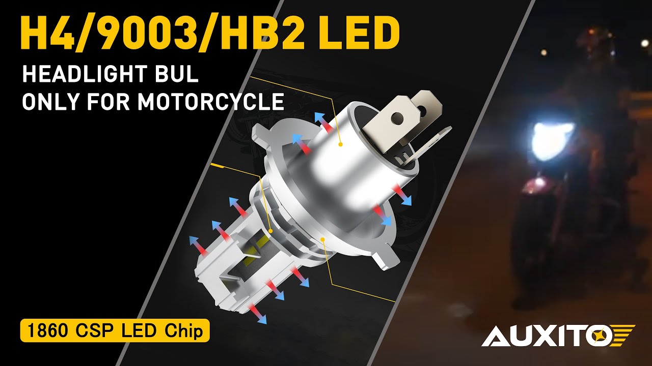 AUXITO H4 LED Headlight Bulb Motorcycle, 9003 HB2 LED Light 6000K White Hi/Lo Beam 1860 CSP LED Chip