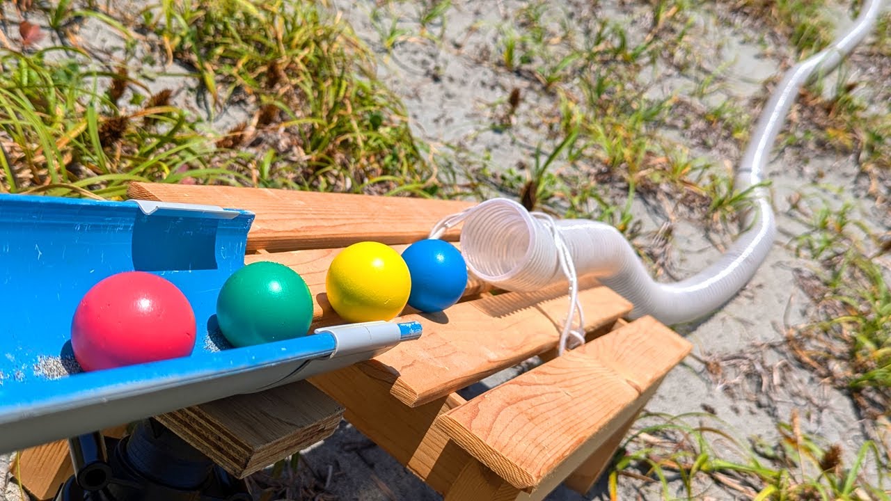 Marble run outdoors ☆ Transparent bellows tunnel + natural objects