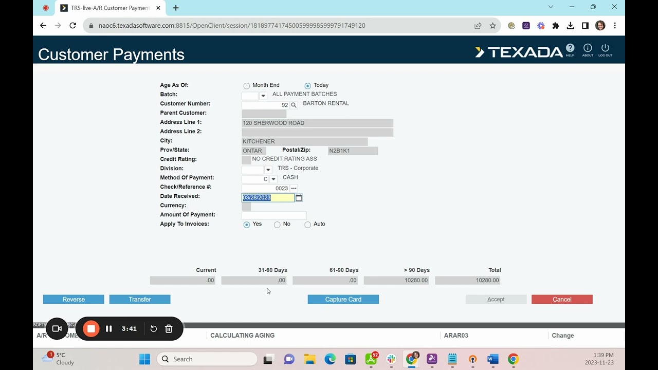 Texada SRM - Applying a Payment to an Invoice and Posting Customer Payments