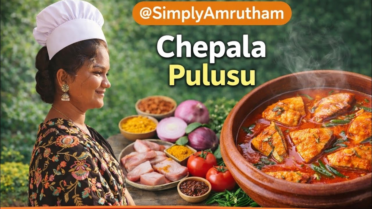 😋అమ్మ చేసిన చేపల పులుసు 🐟| ✨️Homemade Andhra Fish Curry🤌| Village Style@SimplyAmrutham #viral#fish 
