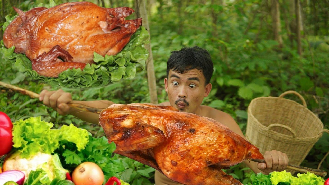 Survival In Jungle Roasted Chicken With Hot Spicy Chili Sauce So Delicious - Survival In The Forest