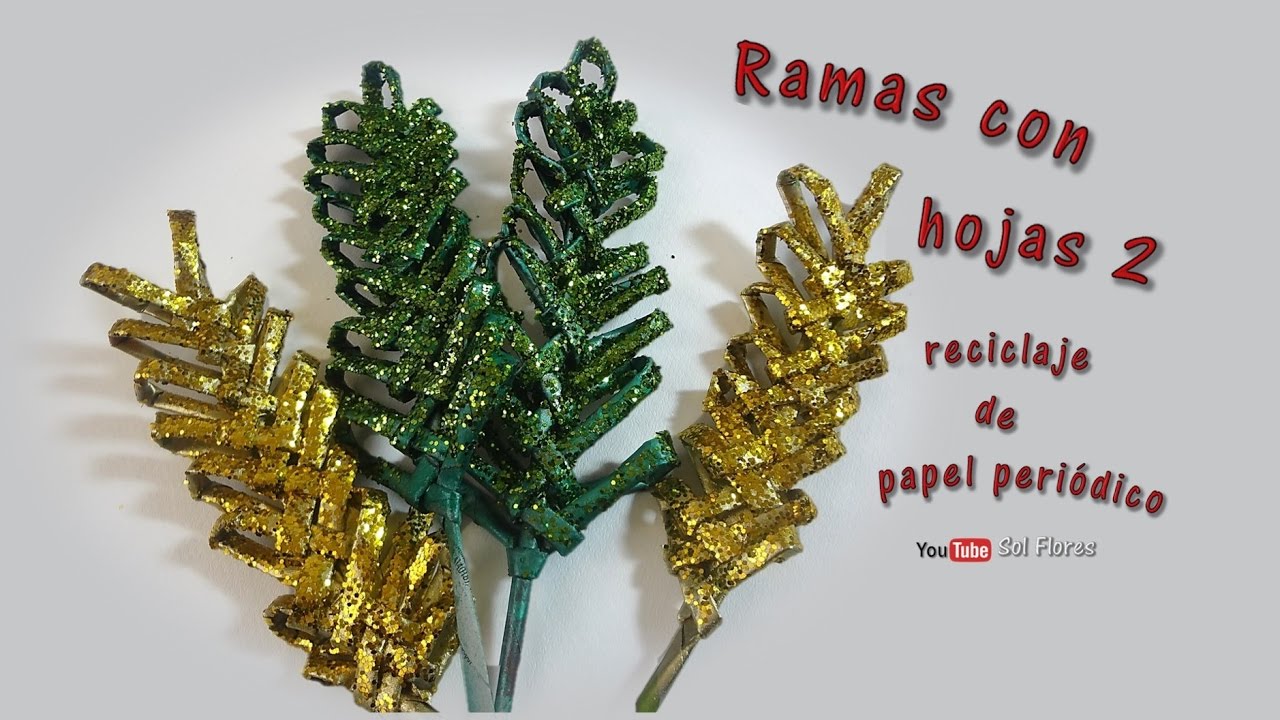 Ramas con hojas 2 reciclaje de papel periódico - Branches with leaves recycling of newspaper
