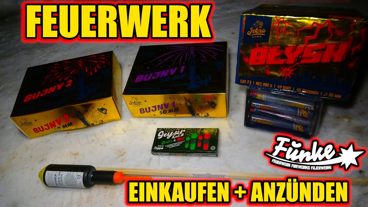 FEUERWERK EINKAUFEN + ANZÜNDEN | FUNKE STORE SLUBICE POLEN | ZINK RAKETE, F3 BATTERIE & 50MM ROHRE