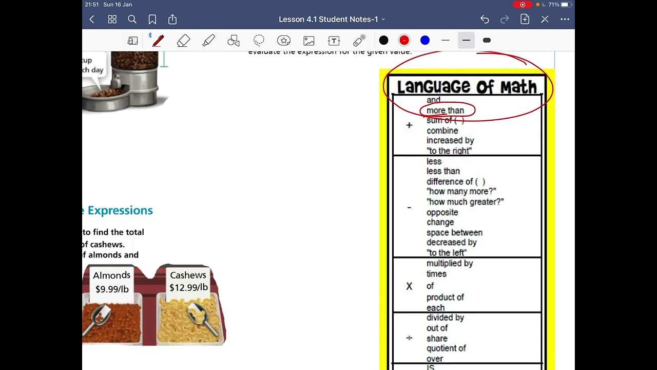Lesson 4.1 Write and Evaluate Algebraic Expressions