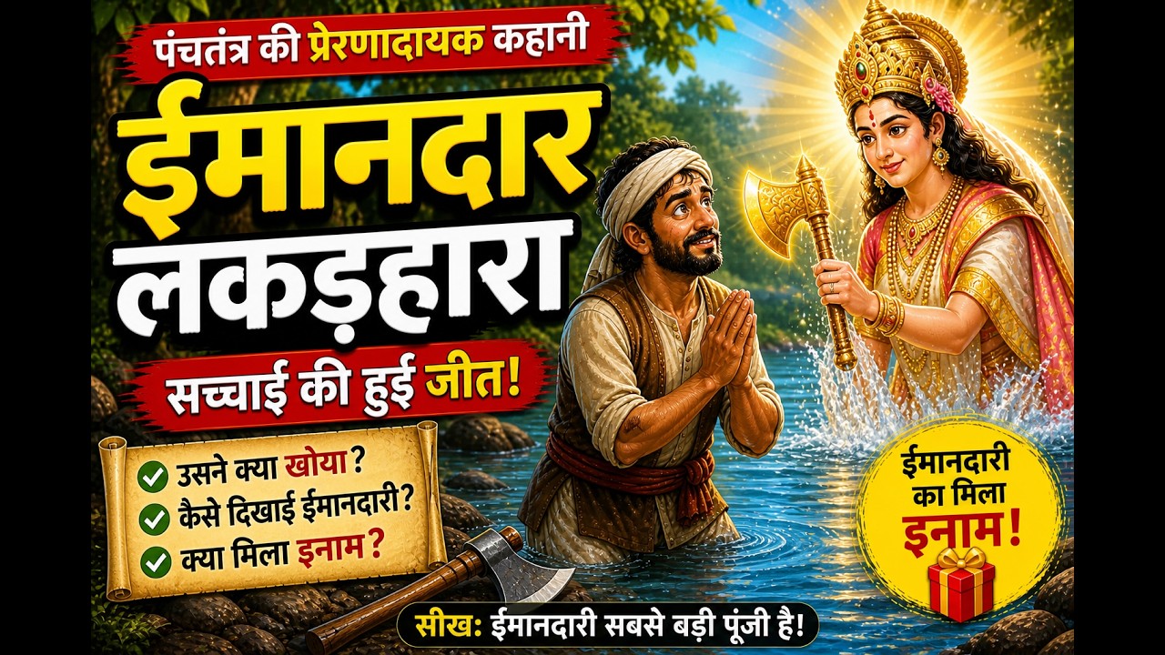 ईमानदार लकड़हारे की कहानी 🌳 | The Honest Woodcutter  | hindi moral stories | HINDI STORIES