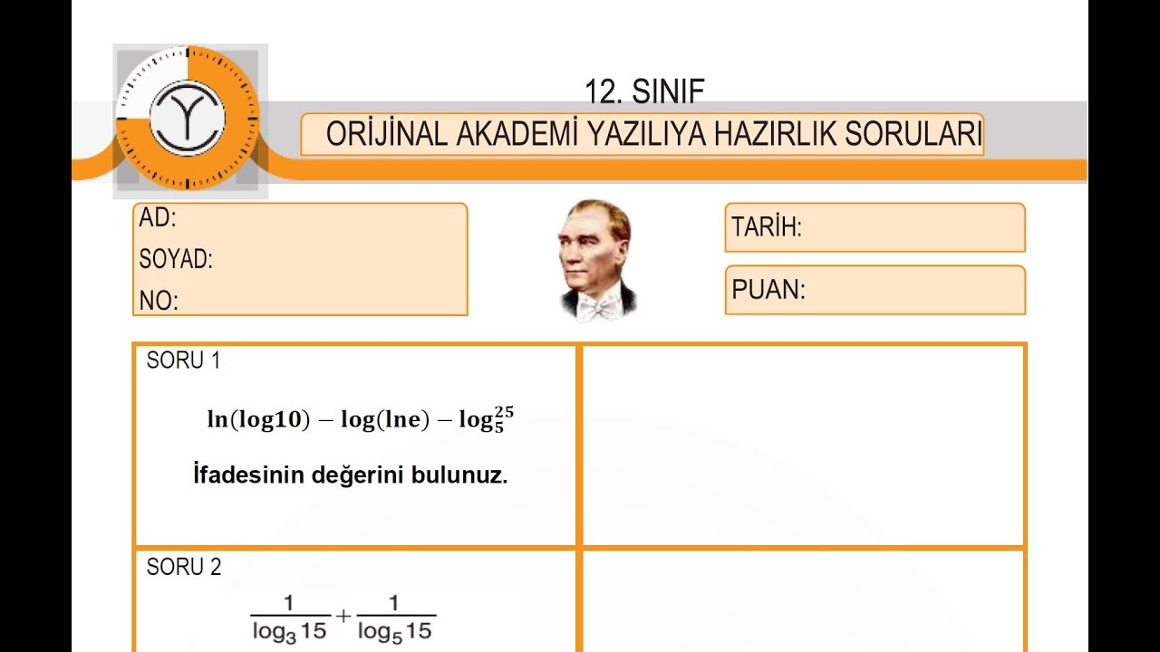 12. Sınıf Matematik 1. Dönem 1. Yazılı Çalışması (Kolay) #orijinalakademi #logaritma #yazılı