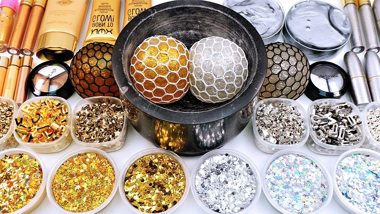 Satisfying ASMR Video & Slime Fun : How to Make Rainbow Gold Silver Glitter Makeup Slime #GoGoSlime