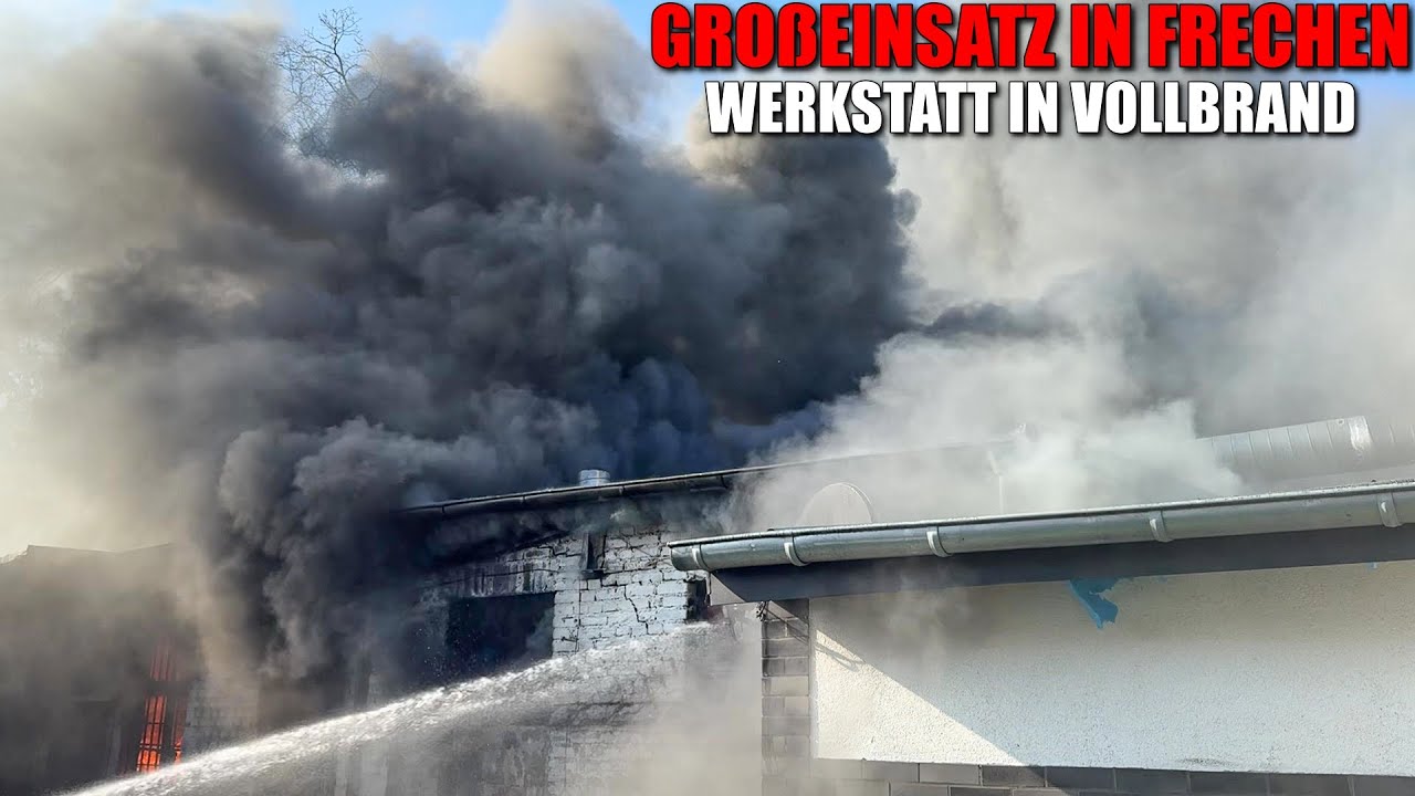 [WERKSTATT IN VOLLBRAND!] - Massive Rauchentwicklung weithin sichtbar ~ Großeinsatz in Frechen -