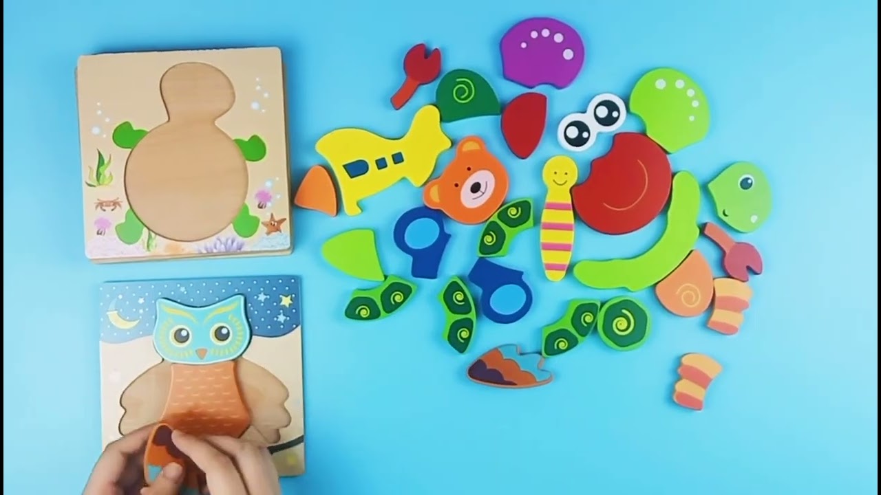 Set 6 Puzzle-uri din Lemn , Animale, Educationale, Multicolor, pentru Bebelusi