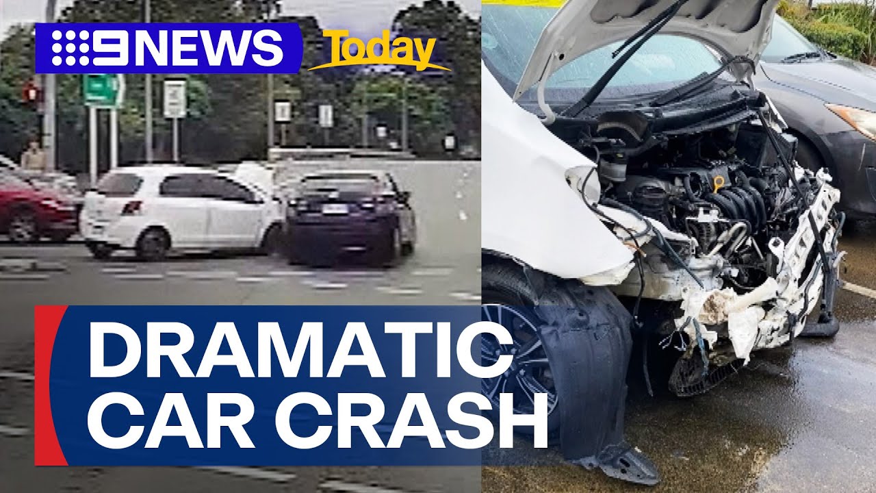 Dashcam captures dramatic Brisbane intersection crash | 9 News Australia