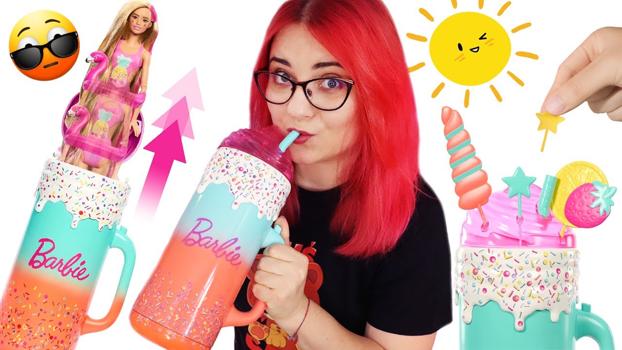 NAP&Oacute;J z WYSKAKUJĄCĄ LALKĄ 🍹 Barbie POP REVEAL Tropikalne smoothie
