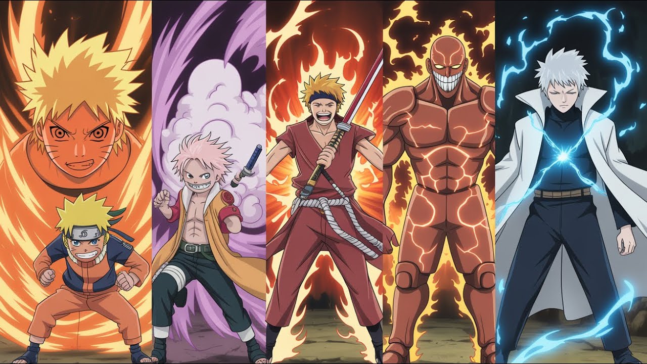Naruto, Luffy, Gojo, Titan, Rengoku x Monster Bus – EPIC Fusion!