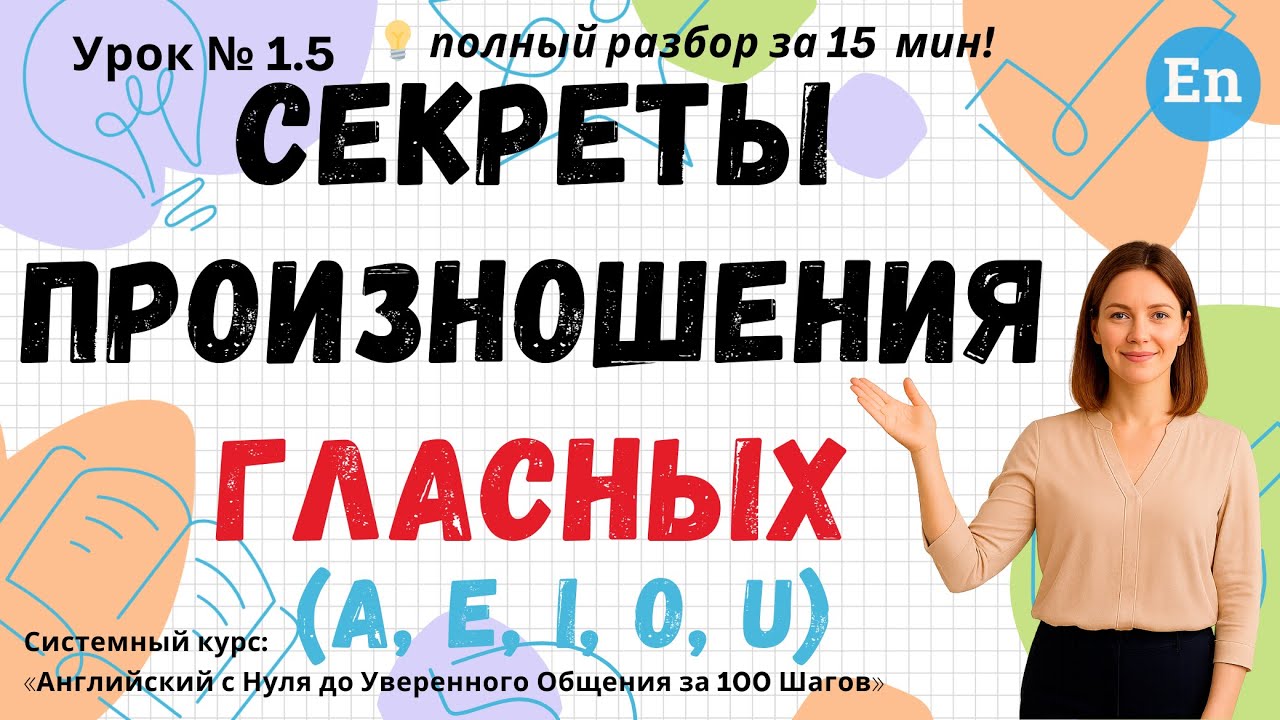 Урок 1.5. Секреты произношения гласных A, E, I, O, U | Английский с НУЛЯ за 100 Шагов