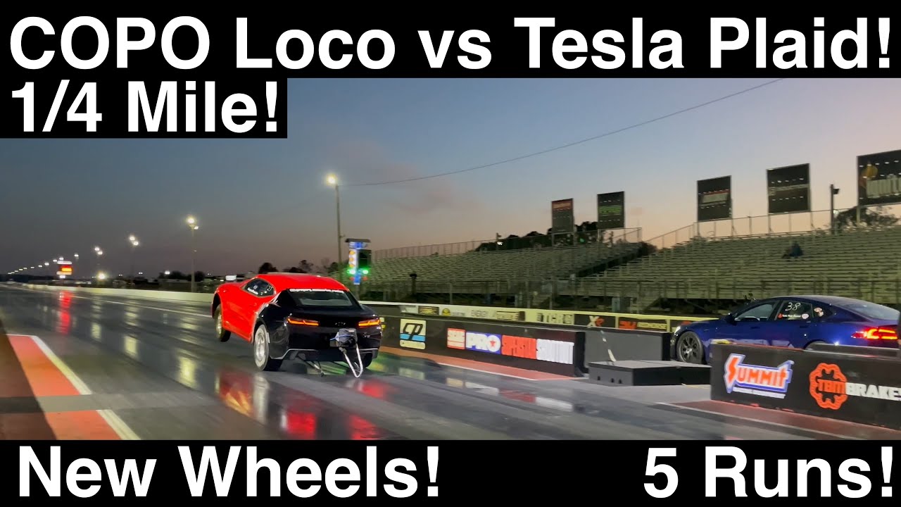 COPO Loco vs Tesla Plaid! 1/4 Mile! Trailered ’68 Firebird! 5 runs! New Wheels and Giveaway! 4K UHD