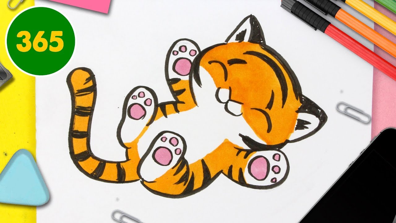 COMMENT DESSINER UN TIGRE KAWAII - Pas à pas - comment dessiner des animaux kawaii