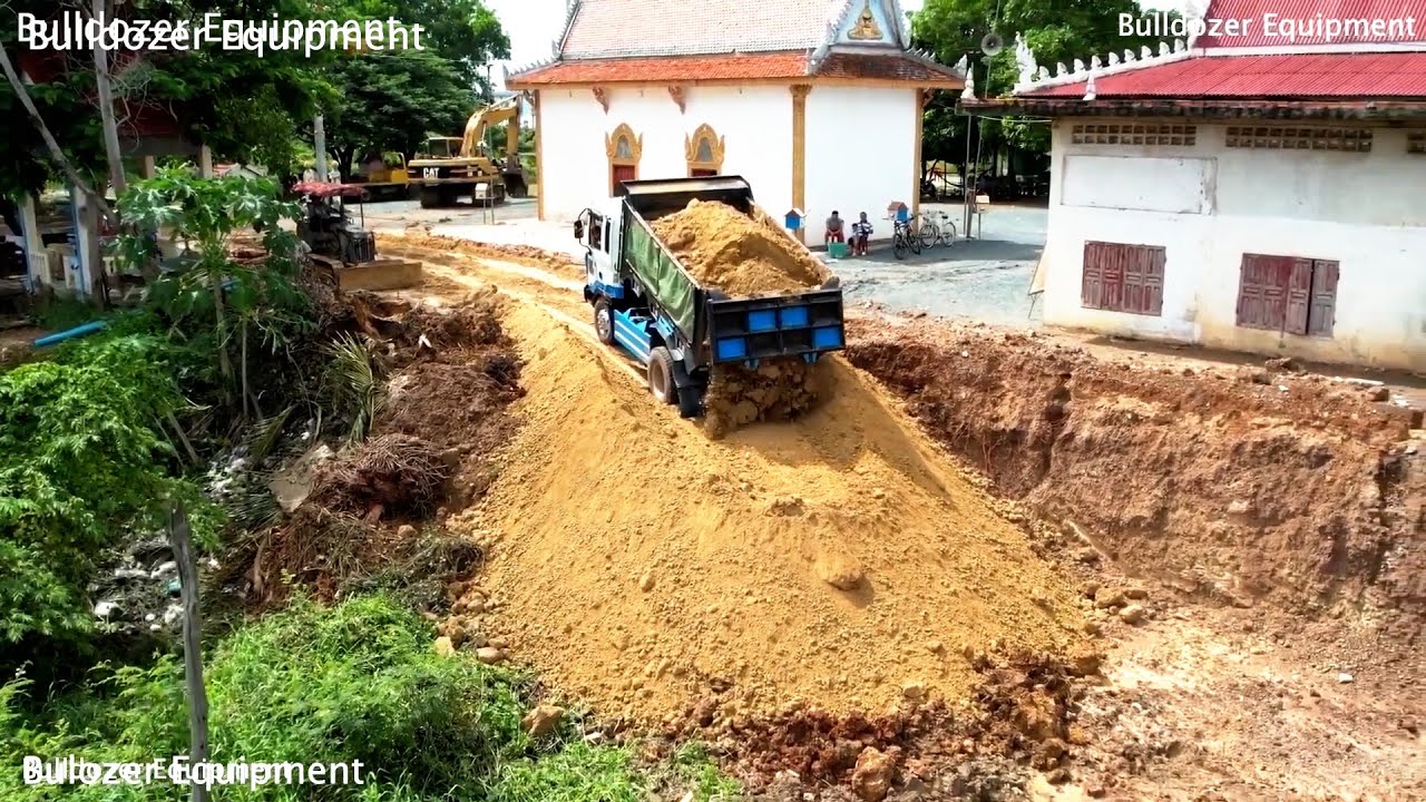NEW Huge Project!! Just building a road with dozer Push soilsrock with dump trucks working