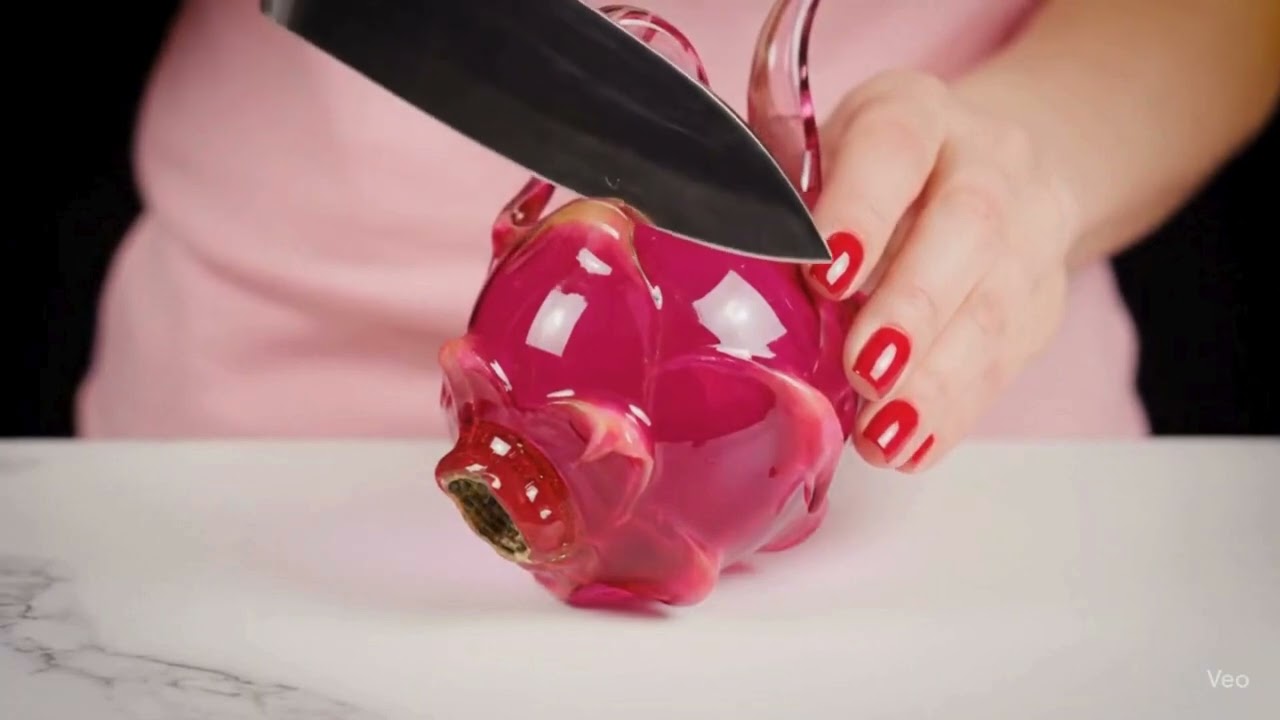 Unreal Ai Glass Dragon Fruit Cutting  🐉💗 | ASMR