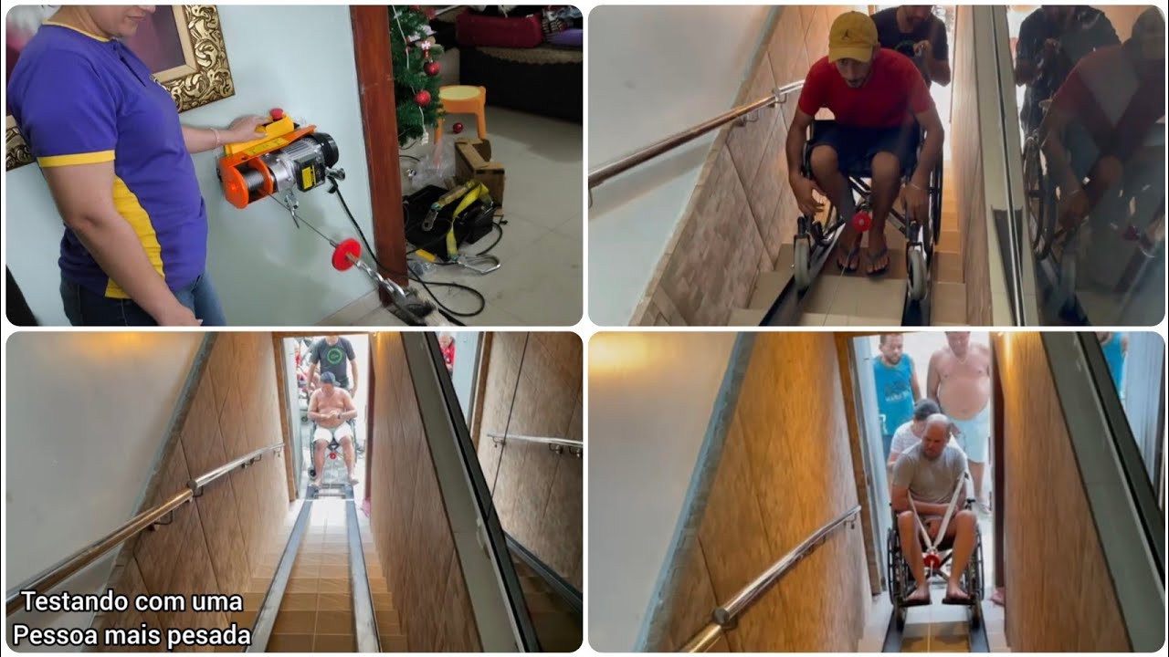 FIZ UM ELEVADOR COM GUINCHO DE OFICINA PARA MEU CUNHADO CADEIRANTE SUBIR AS ESCADAS DE SUA CASA