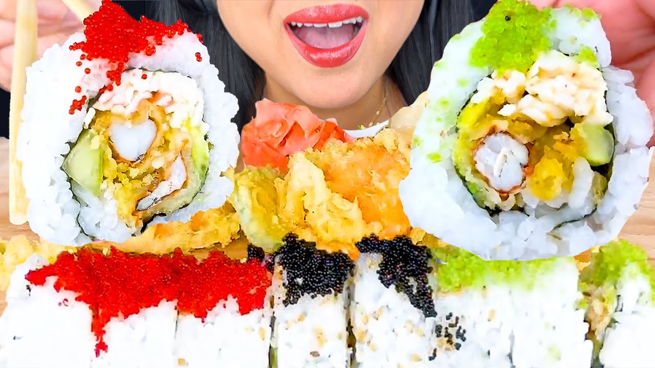 EATING SUSHI *DIFFERENT FLAVORED MASAGO EGGS* | MUKBANG
