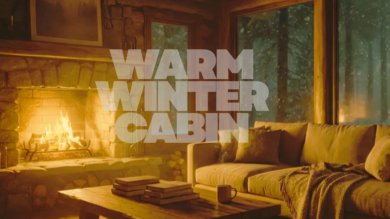 Warm Winter Cabin Fireplace 🔥 Snowfall Night Piano Music