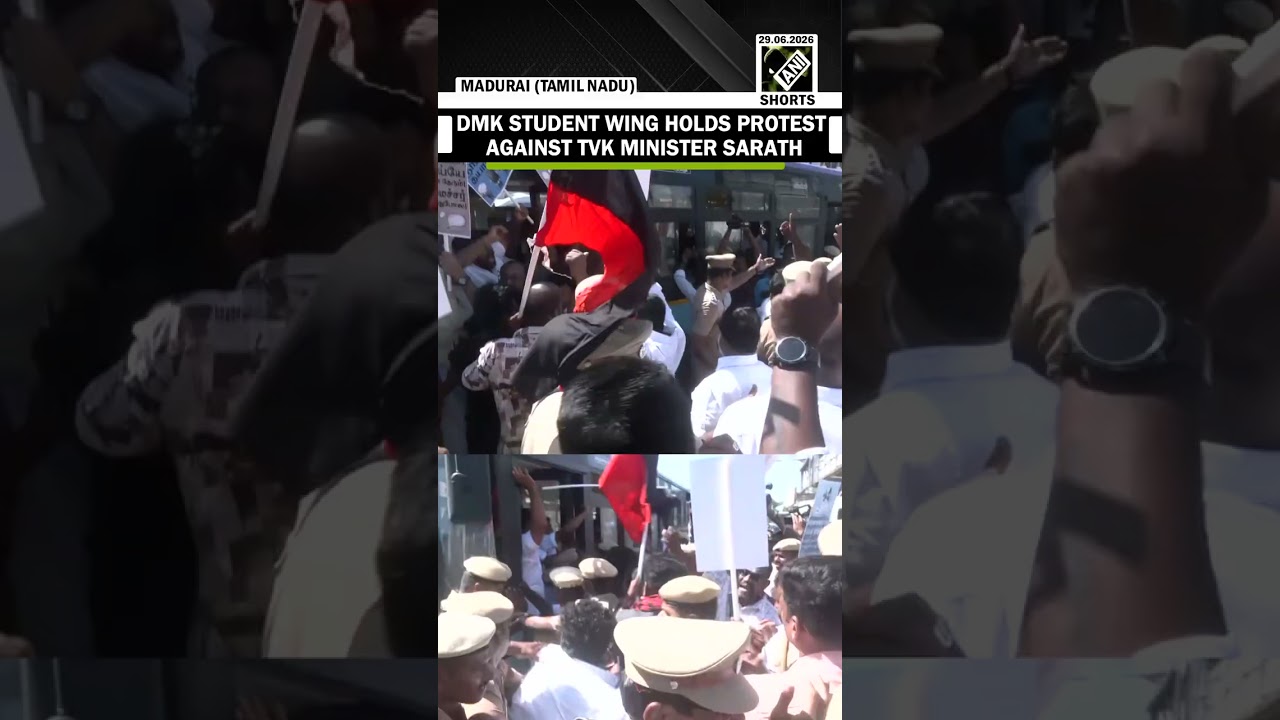DMK student wing stages protest against TVK Minister Sarath over alleged video of him taking drugs