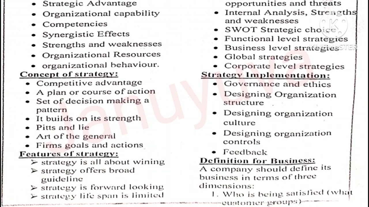 anna university MBA strategic management unit 1 - conceptual frame work for strategic management