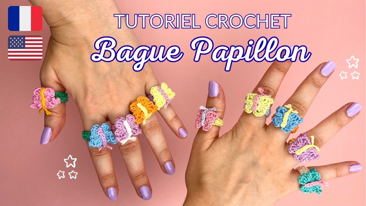 Bague papillon 🦋 - TUTORIEL CROCHET facile et rapide pour débutant - BIJOUX #patron #diy