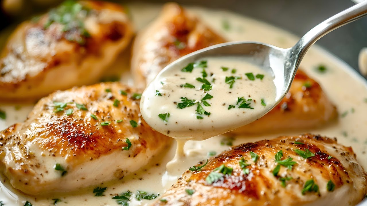 Crispy Chicken in Creamy Garlic Sauce, Only 5 Minutes!