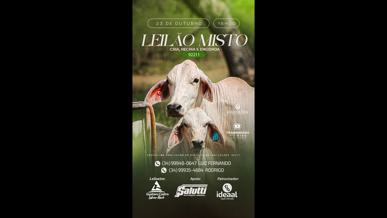LEILÃO MISTO 23/10/2025 - IRAÍ LEILÕES - IRAÍ DE MINAS-MG