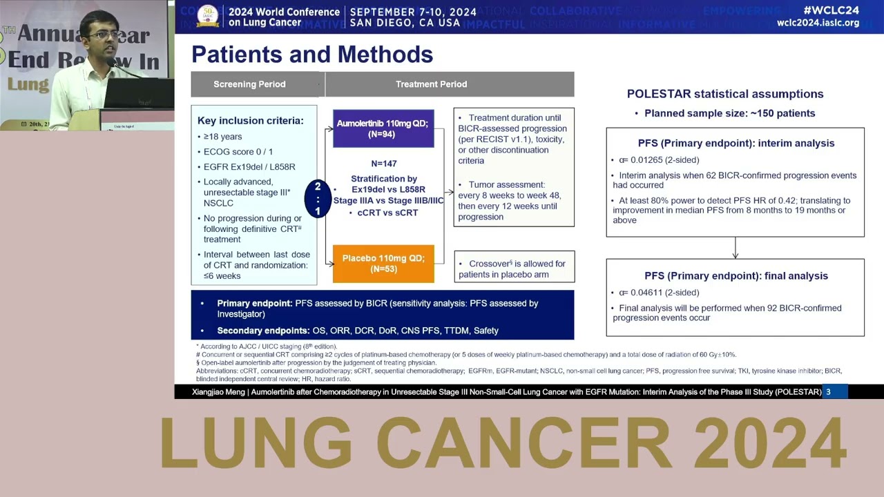 POLESTAR Trial (WCLC 2024): Aumolertinib After Chemoradiotherapy in Stage III EGFR+ NSCLC