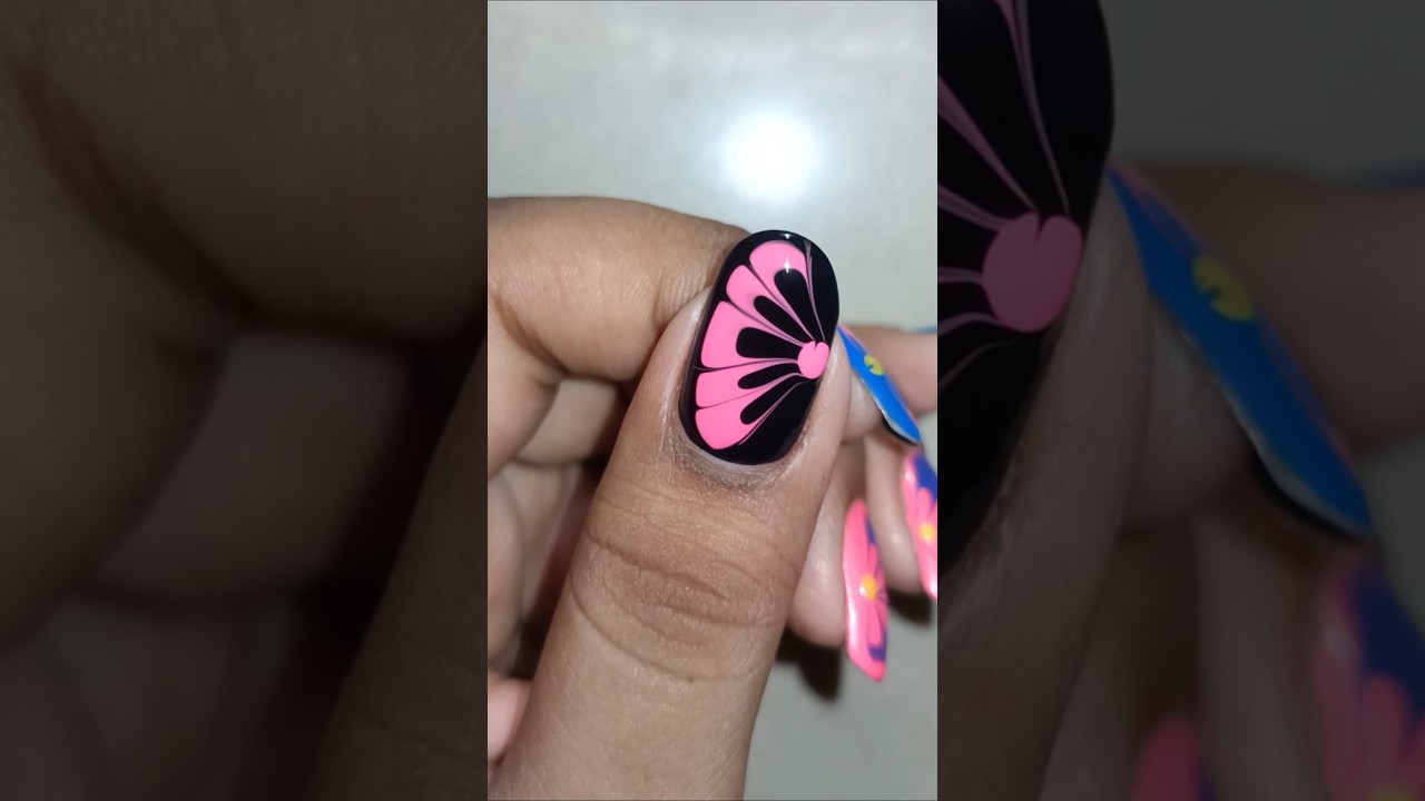 Easy beautiful black pink colour nail art designs 🩷🖤#shorts #nailart #youtubeshorts
