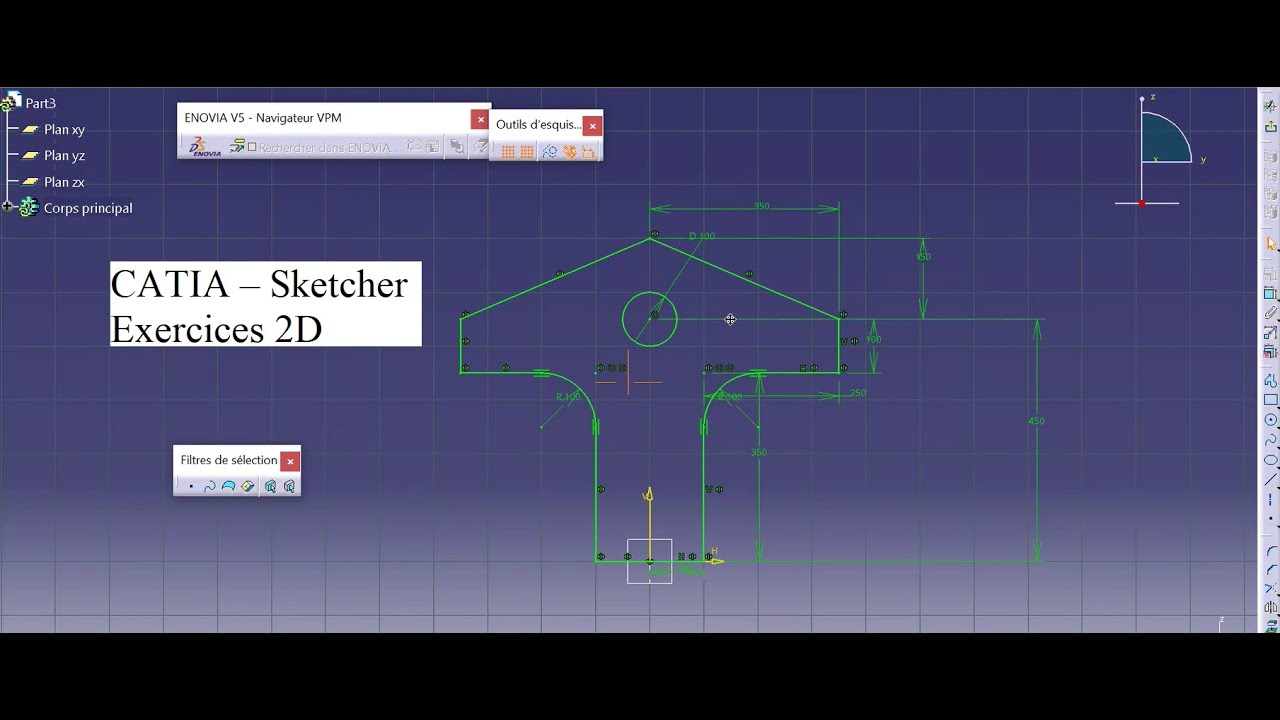 Formation CATIA &ndash; CAO pour d&eacute;butants | Exercices de Sketcher (2D)