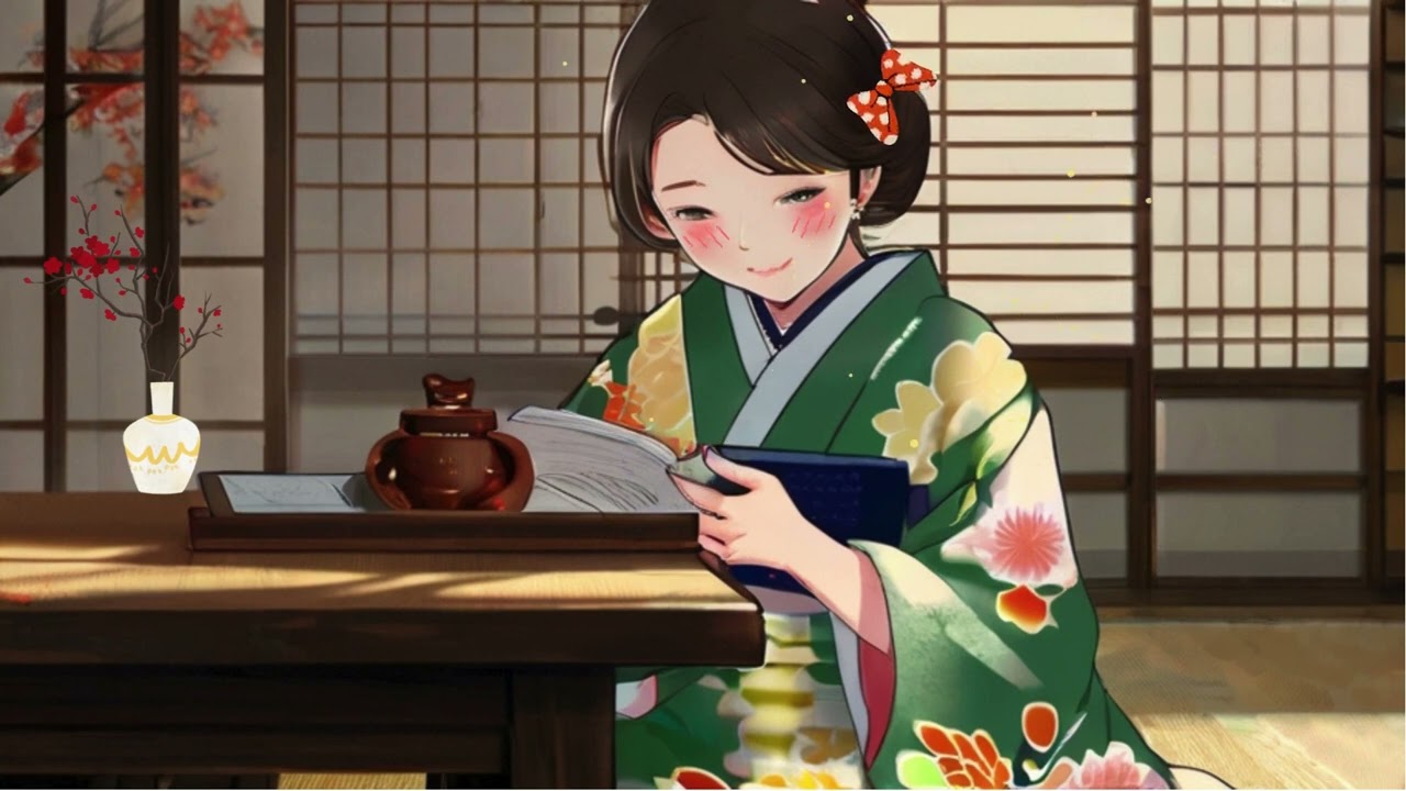 Serene Moments: Japanese Kimono Reading Session | Classical Folk Melodies 📖🎶