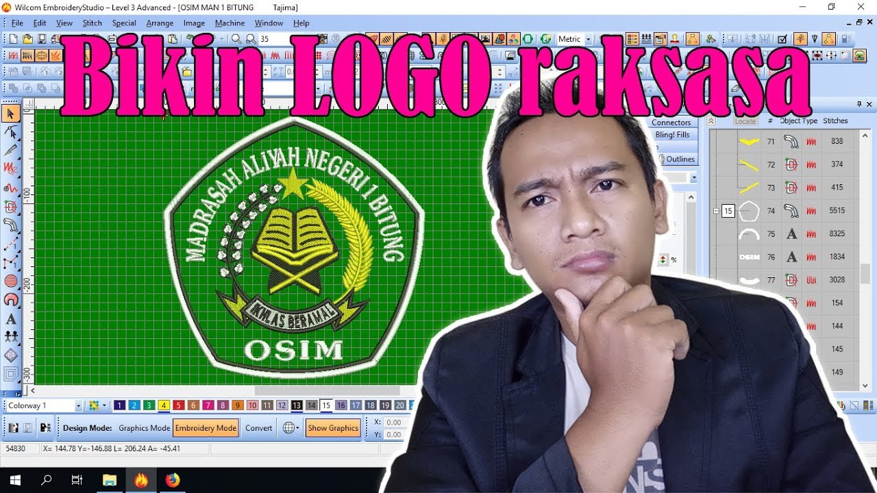 Membuat logo OSIM Lengkap MAN 1 Bitung - Tutorial wilcom