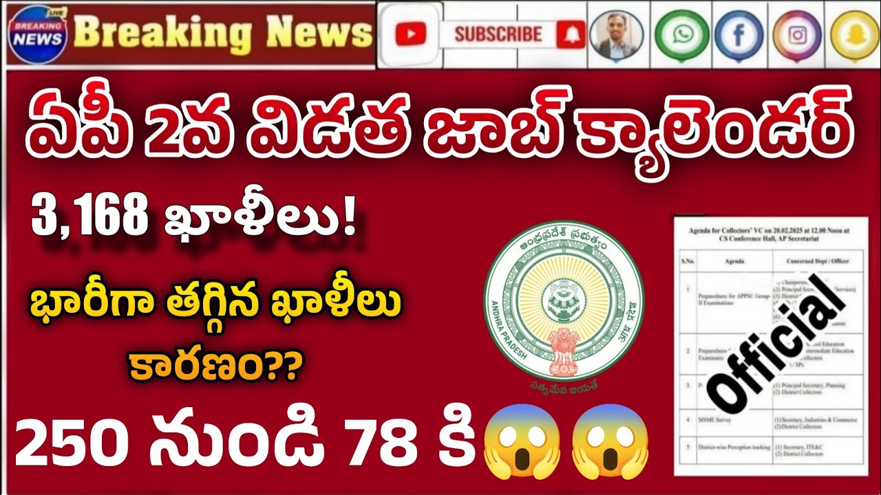 2వ జాబ్ క్యాలెండర్ ఖాళీలు 250 నుండి 78 తగ్గింపు ఎందుకు?? Ap job calendar latest update today 