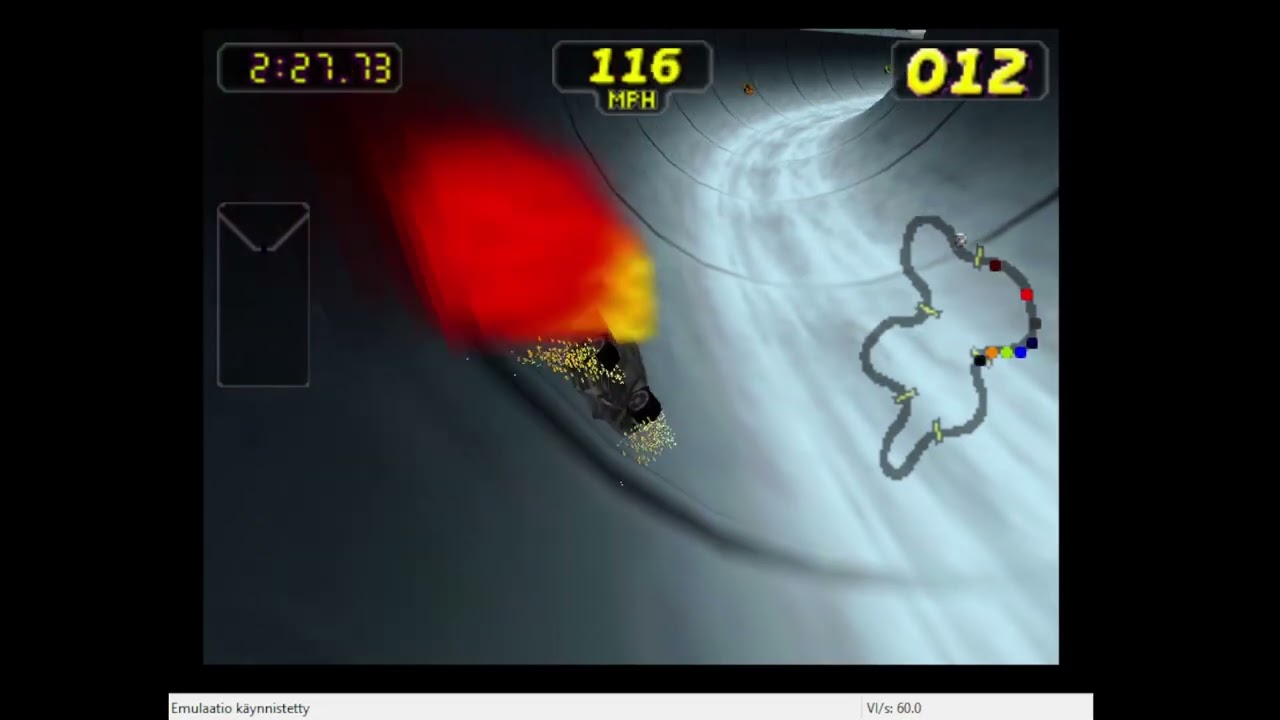 N64, Emulated, Rush 2: Extreme Racing USA, One race, Half-Pipe, 4:09.42, 1:20.88