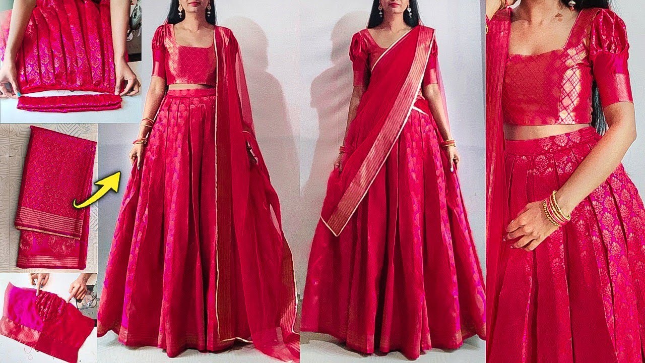 Perfect box pleated lehenga skirt & puff sleeve princess cut blouse cutting stitching | Kannada