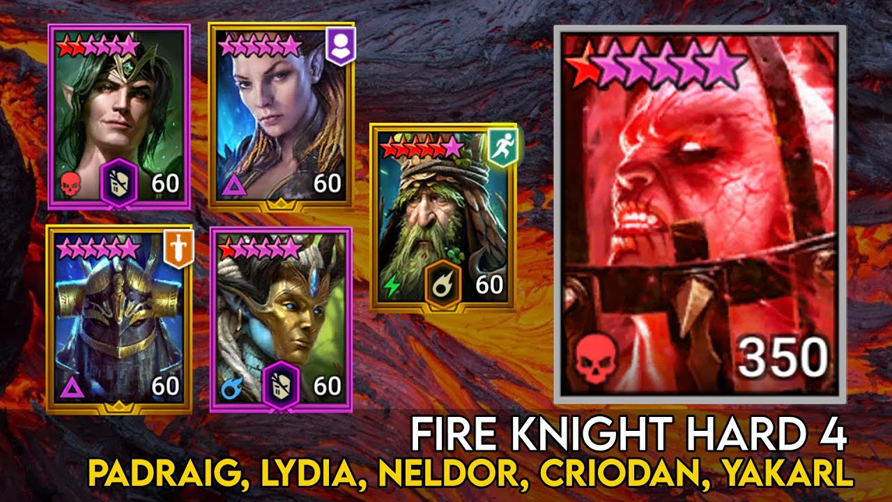 Fire Knight 4 Hard - Padraig, Lydia, Criodan, Neldor, Yakarl | Raid Shadow Legends Guide