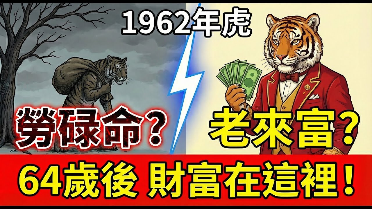 1962年虎，後半輩子是「富虎」還是「窮虎」？2026年64歲後的財富在哪裡？若你還在為錢發愁，請務必看完這個財運真相！#1962年屬虎 #2026年生肖虎運勢 #屬虎財運 #1962年生肖虎 #屬虎