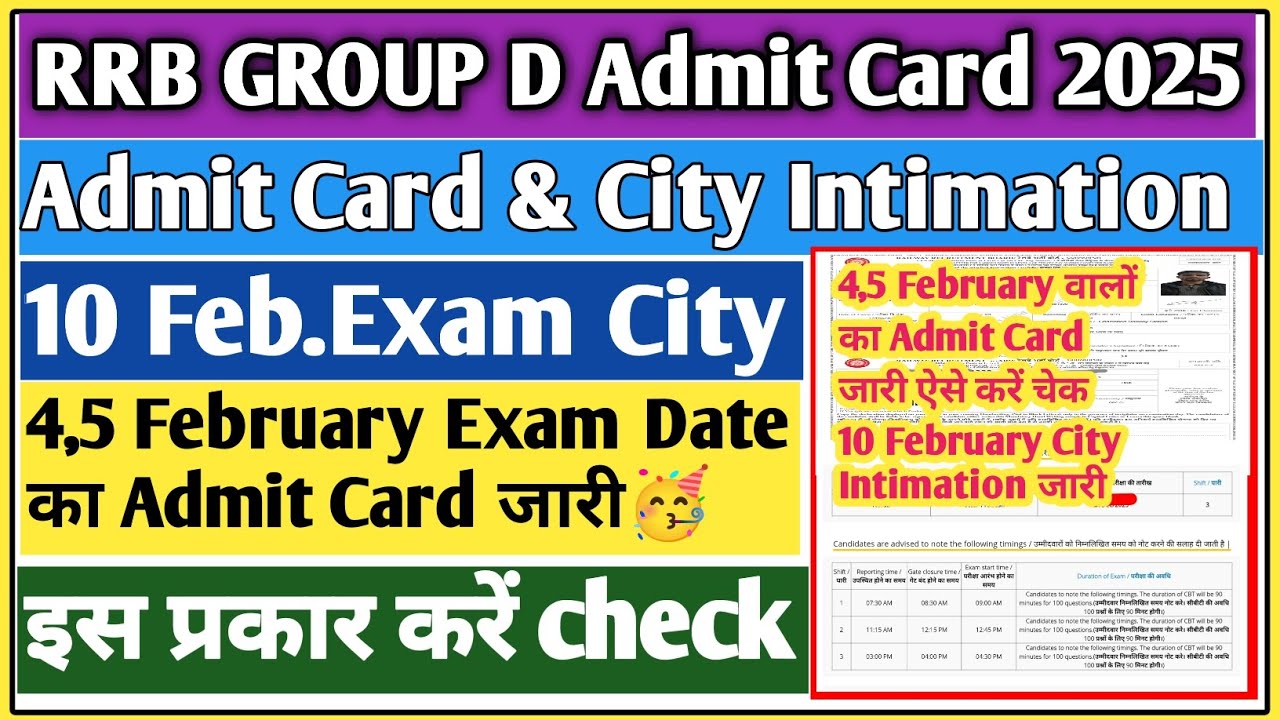 RRB group D City Intimation 2026 | RRB group D admit card 2026 | group D admit card 2026 | group D