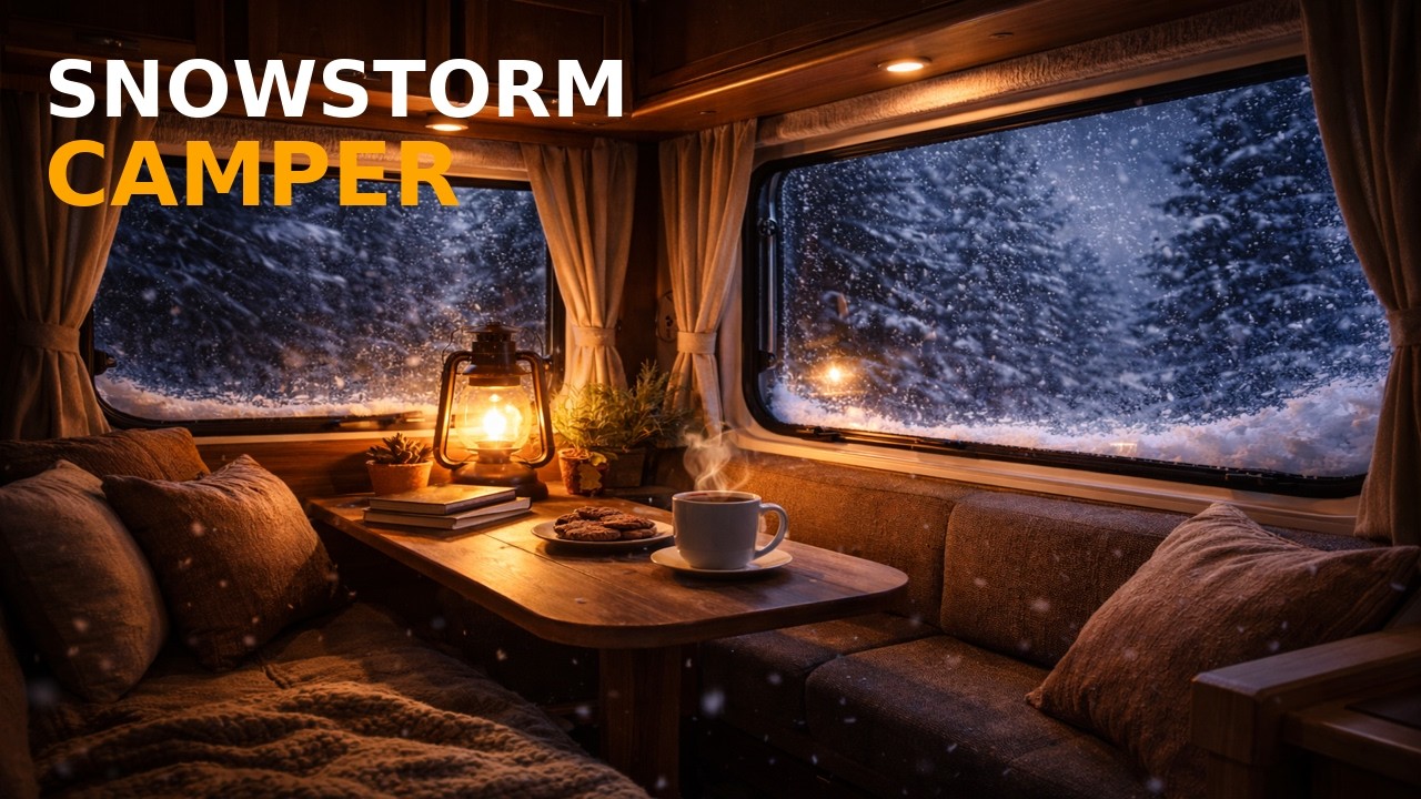 Heavy Snowstorm in a Cozy Camper Van ❄️ Winter Night Ambience (1.5 Hours)