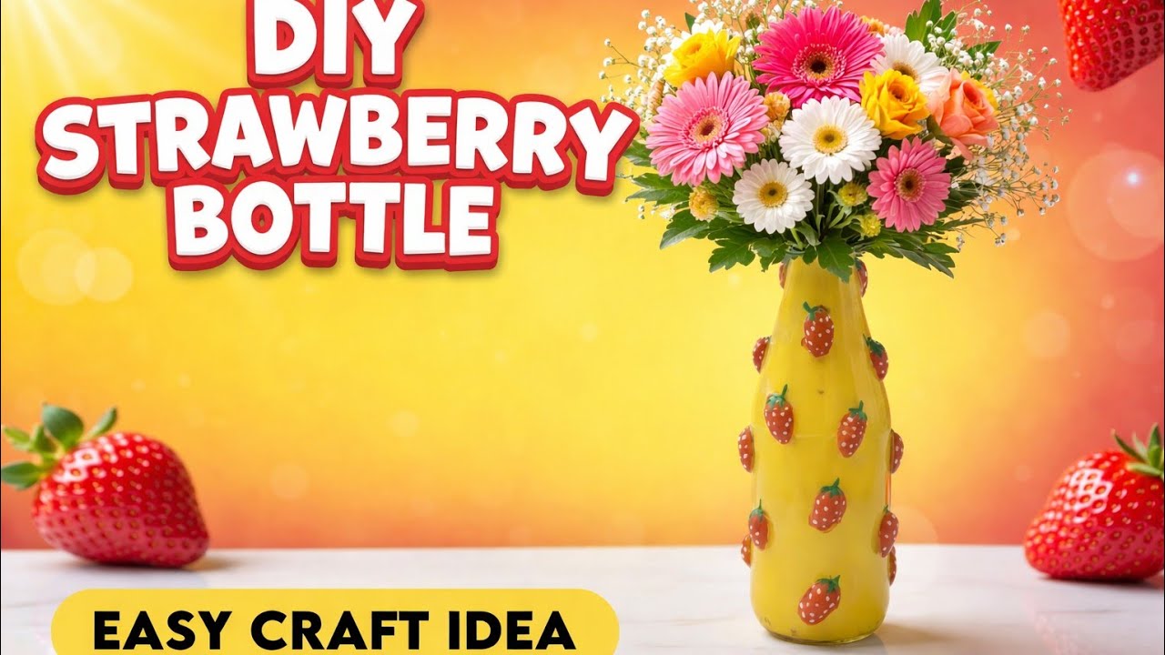 DIY STRAWBERRY BOTTLE | GLASS BOTTLE VASE 
