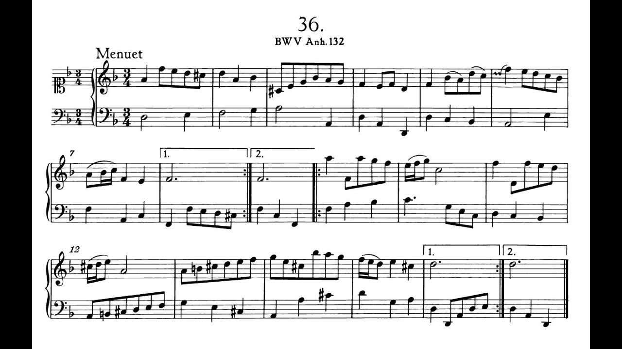 BACH. Minuet in D Minor, BWV Anh. 132. With sheet music
