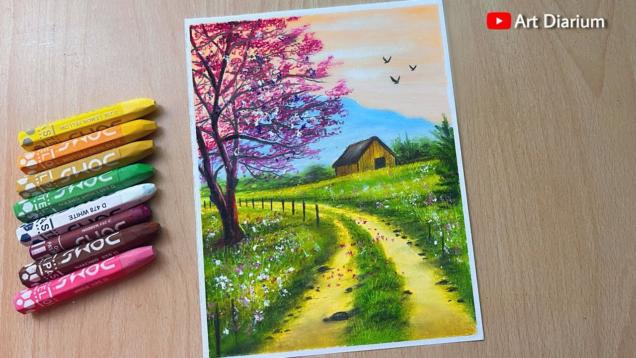 Mountain Road Scenery with Oil Pastels for Beginners | Step by Step