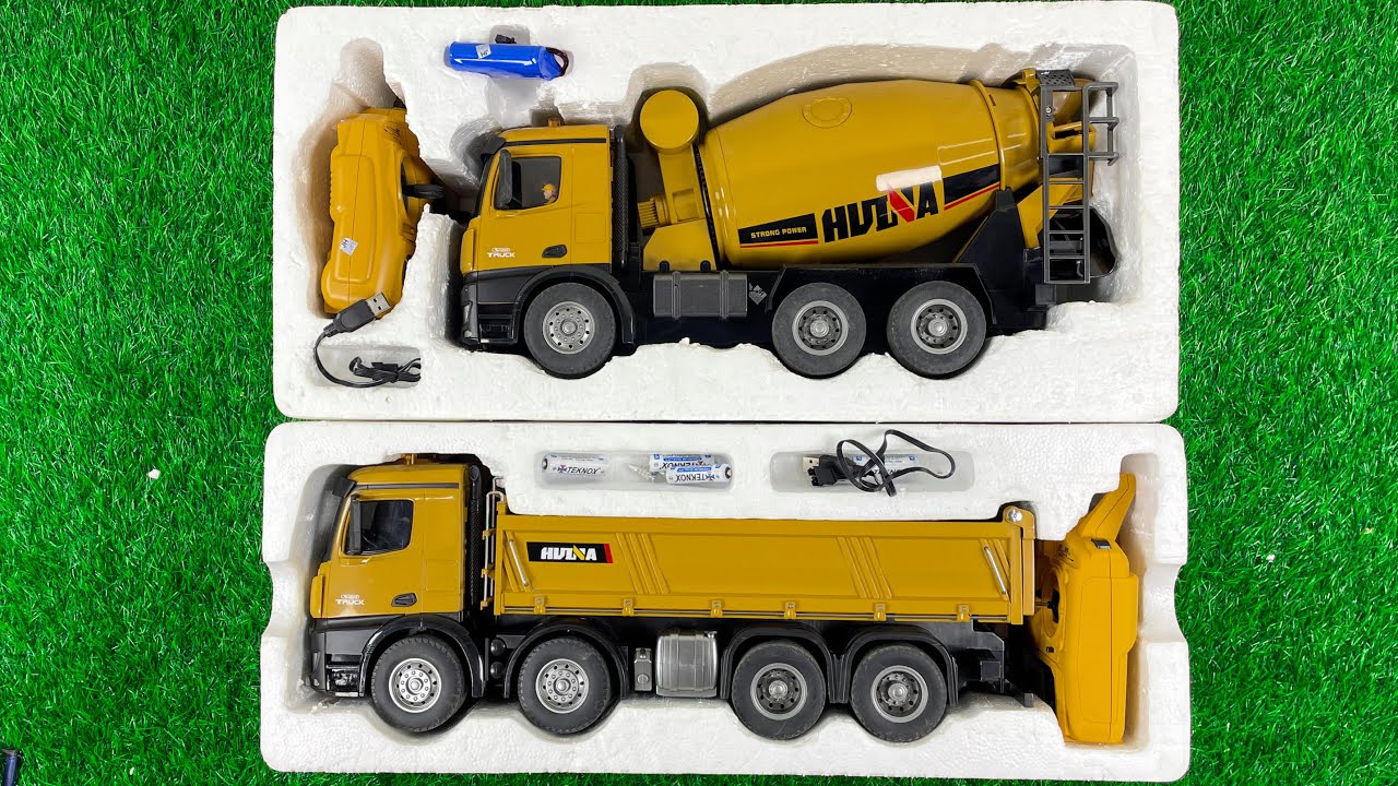 Unboxing RC Mobil Dumptruck huina Full Metal, Truck Molen Mixser Besar SECALE 1:14